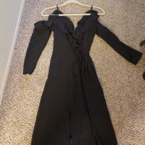 Topshop black off the shoulder straps wrap dress